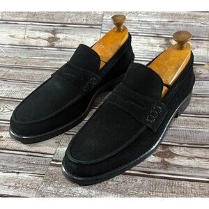 Brooks Brothers Suede Leather Penny Loafer Dress Shoes size 9.5 Black made Italy